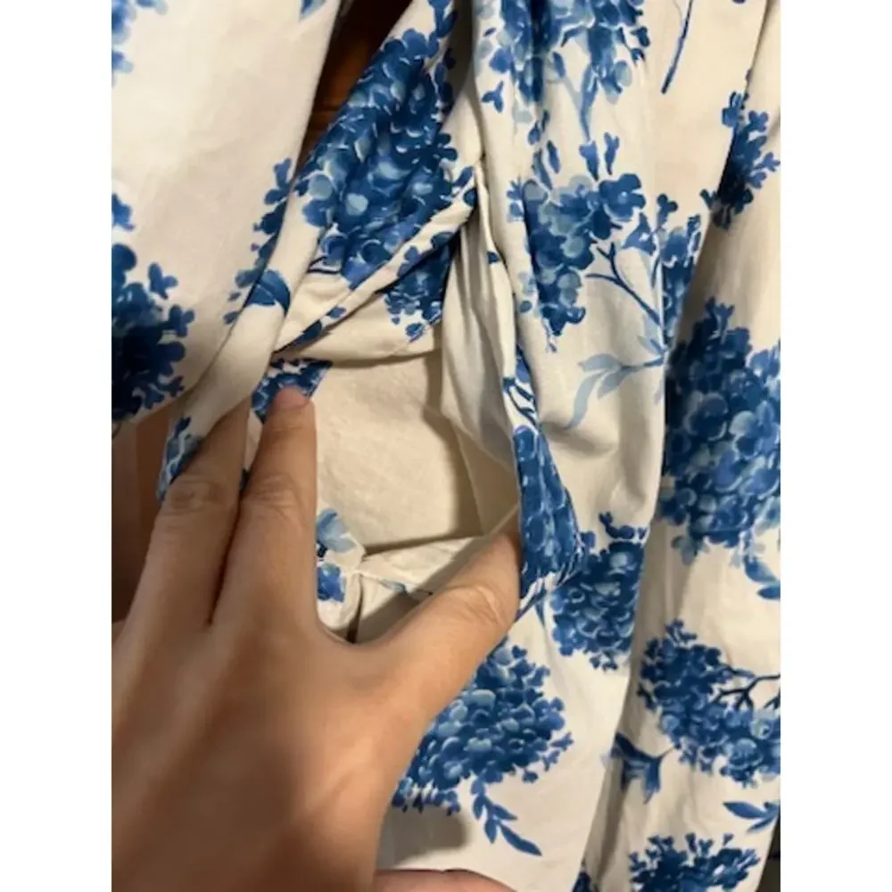 Abercrombie & Fitch Emerson Poplin Puff Sleeve Mini Dress Blue Floral Size MT - Picture 6 of 12